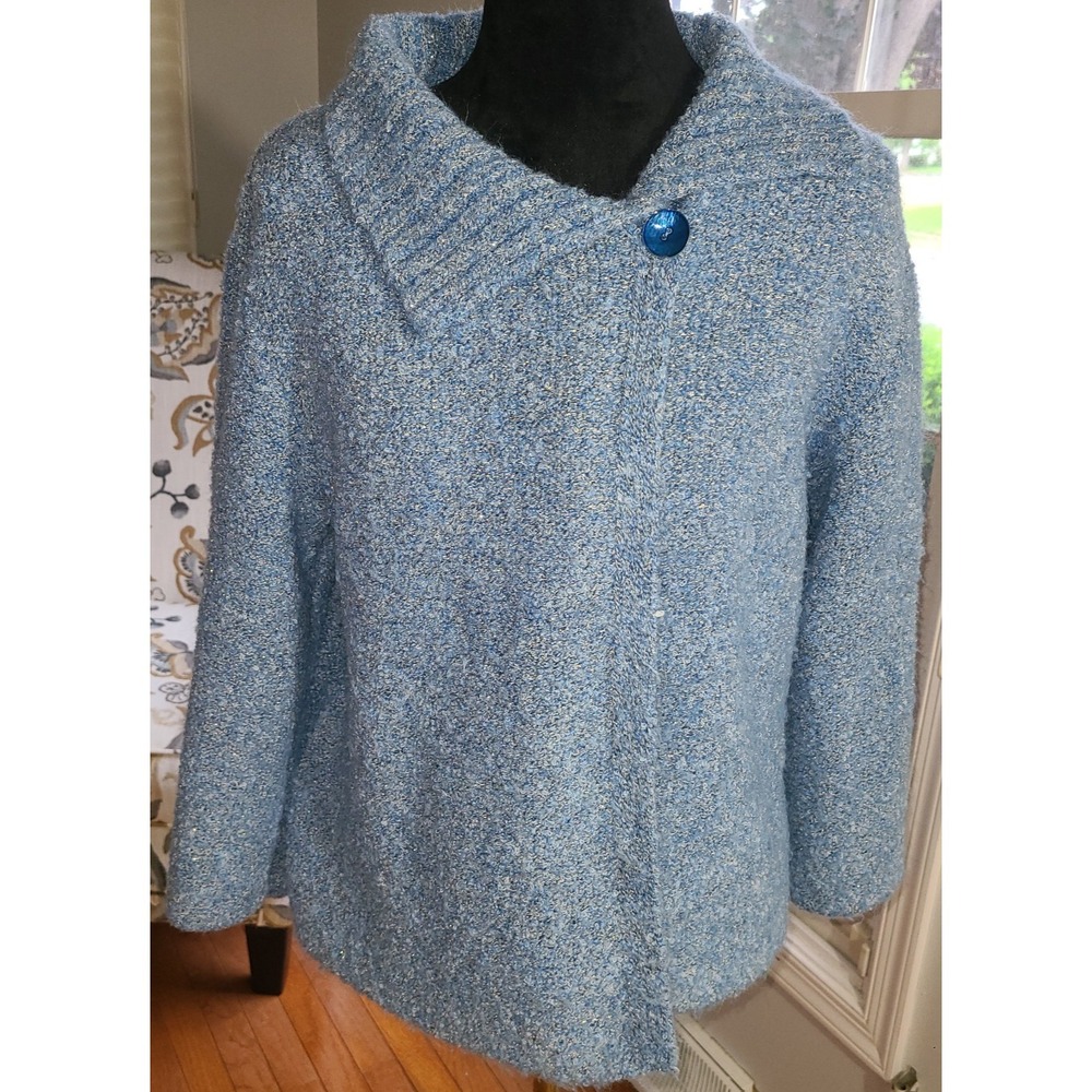 JH Collectibles wide collar Womens Blue Soft Cozy Knit Wide Collar 1 button Sz M
